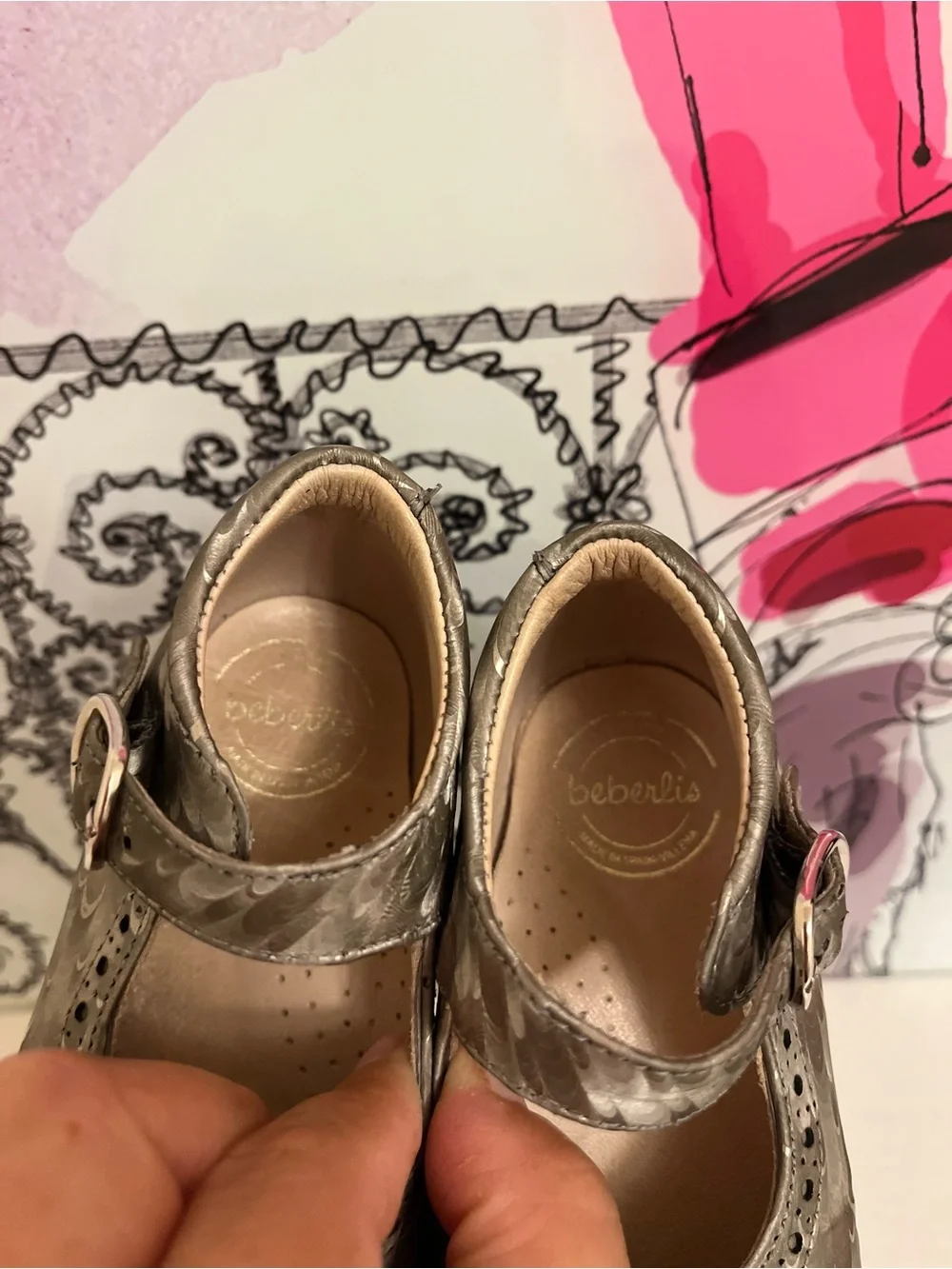 Mary Jane Shoes - Metallic Feather-Print Leather, Toddler EU 22 (US Toddler 6)